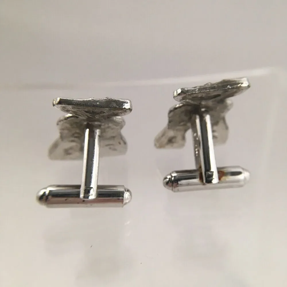 Alien Humanoid Human Figure Cufflinks Silver Tone Southwestern VTG Shields J4